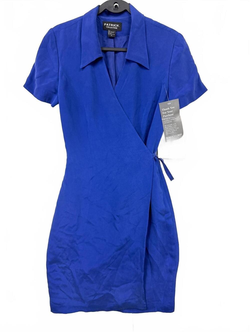 Vintage Patrick Collection 100% Silk Blue Wrap Dress Size 10 NWT Deadstock